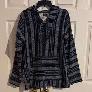 Men's Black and Blue Striped Hoodie‎ Poncho